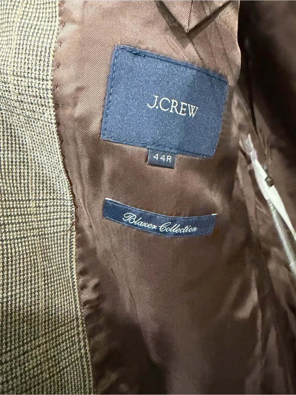 J. Crew Brown Plaid Sport Coat Fabric by Abraham Moon size 44R new with tags